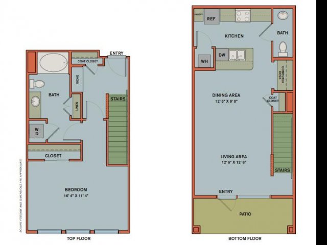 Floor plan for 1 bed, 1 bath, 1006 sqft